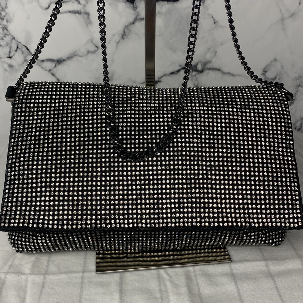 Topshop Diana Diamante Clutch Bag -Elegant‎ Black and Silver Women's Bag - Picture 4 of 13